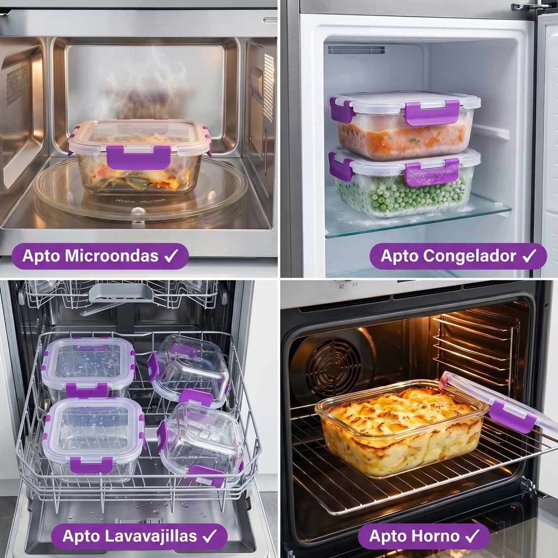 Apto microondas, congelador, lavavajillas y horno